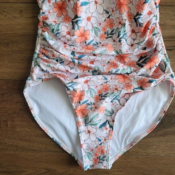 Womens Floral Sz S One Piece Swimsuit Tummy Control Ruched Eomenie New No Tags - Picture 9 of 12